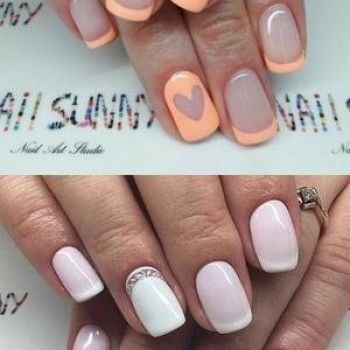 Французский маникюр оранжевый с сердечками, фото - Салон красоты Клуб VV