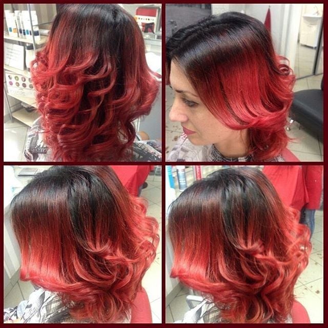 Окрашивание передних прядей омбре красный цвет волос, фото -  Соланж