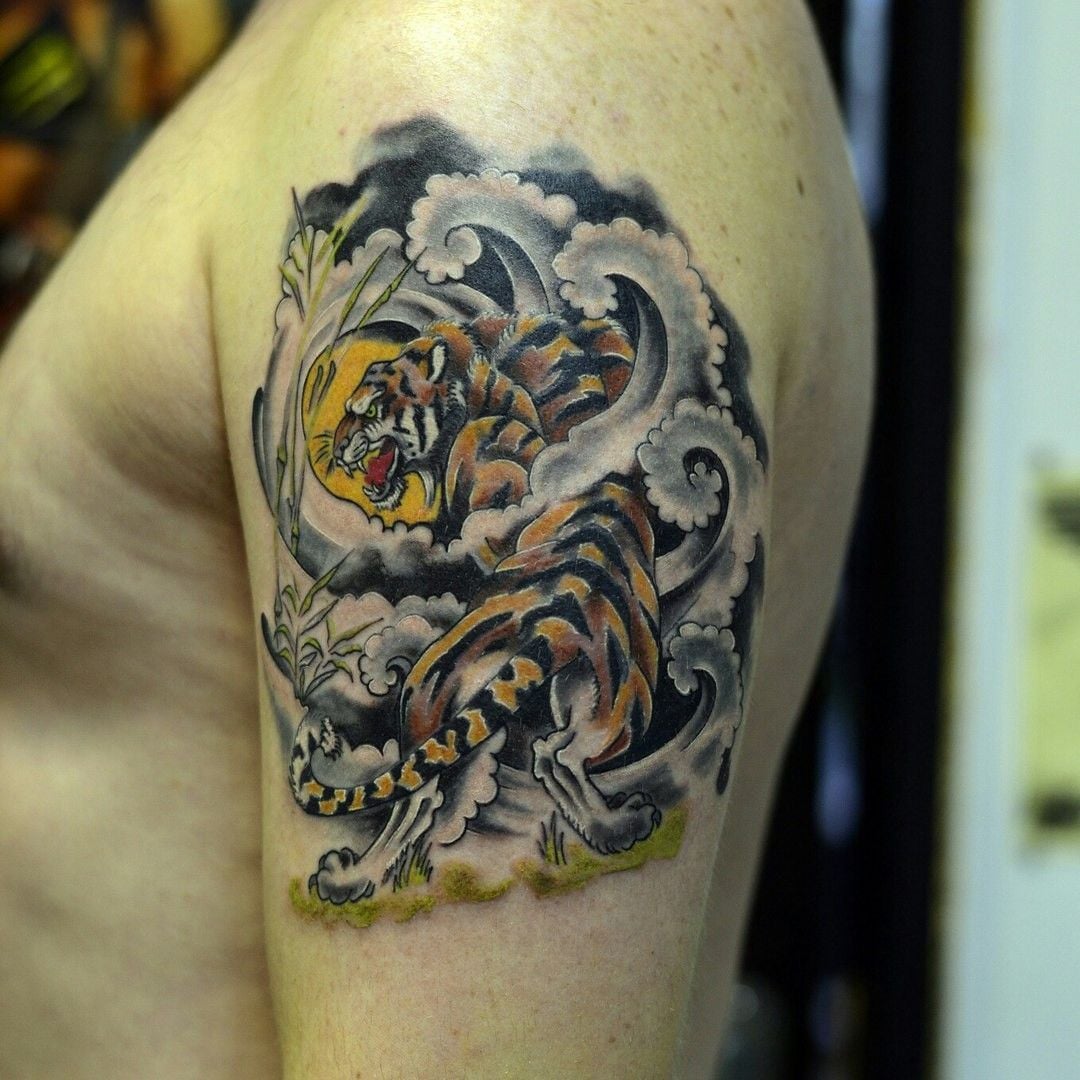 Мужские на плече цветные, фото - Тату мастер Сергей Педченко