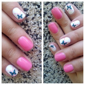 Білий манікюр рожевий з наклейками, фото - Салон краси Эстетик-холл "Для тебя"