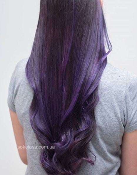 Колорирование цвет волос шатен фиолетовый, фото - Парикмахер Светлана Соколова
