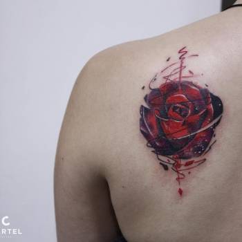 Тату женские роза цветные, фото - Тату салон Cartel Tattoo
