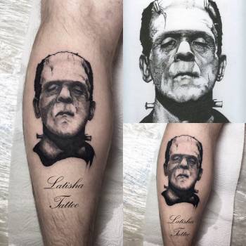 Тату мужские на ноге черно-белые, фото - Тату мастер Кристина Блеск