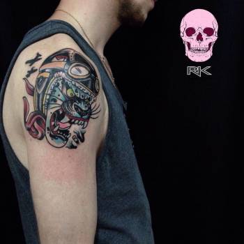 Тату мужские на плече цветные, фото - Тату салон RK Tattoo Studio