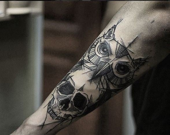 Для хлопців на передпліччі череп, фото -  Shabara Tattoo