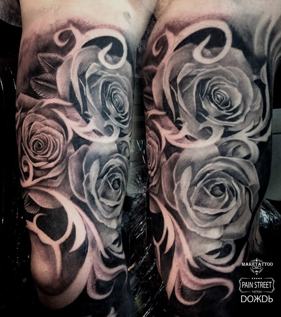 Мужские на плече черно-белые, фото - Тату мастер Иван Дождь
