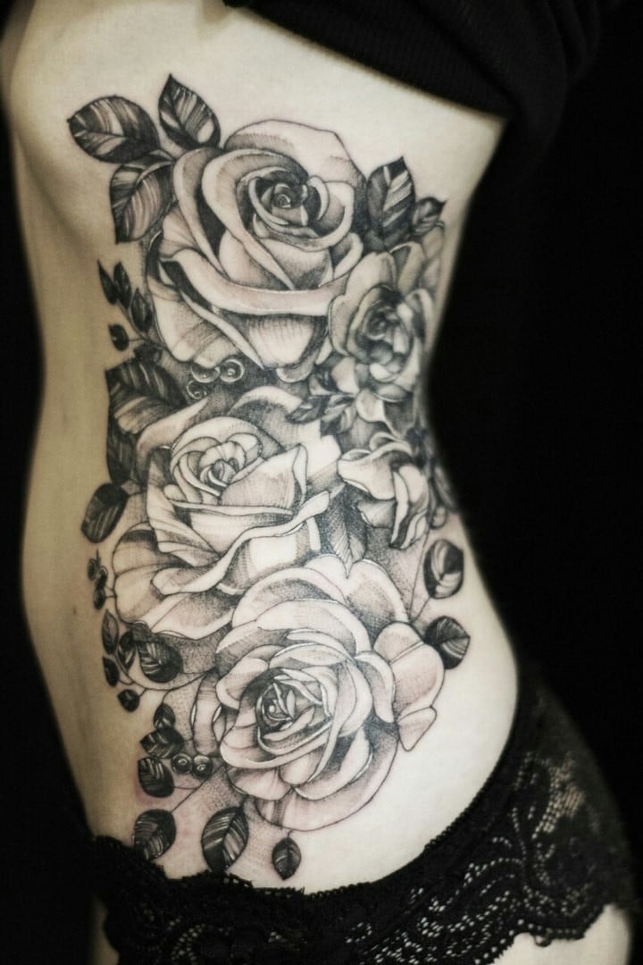 Женские роза черно-белые, фото - Тату мастер Юля Бабич