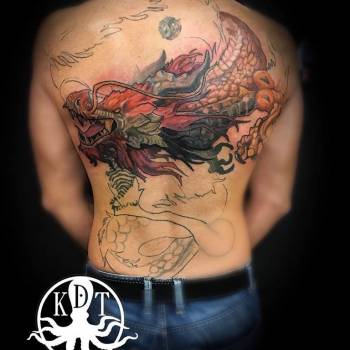 Тату мужские цветные на спине, фото - Тату мастер Денис Кононенко