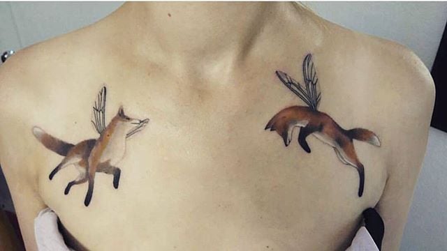 Женские цветные на груди, фото - Тату мастер Артур Дедков