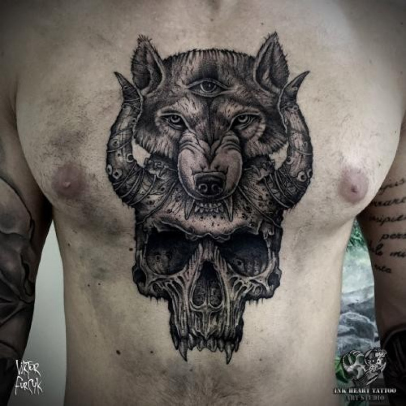 Мужские волк череп, фото -  Ink Heart