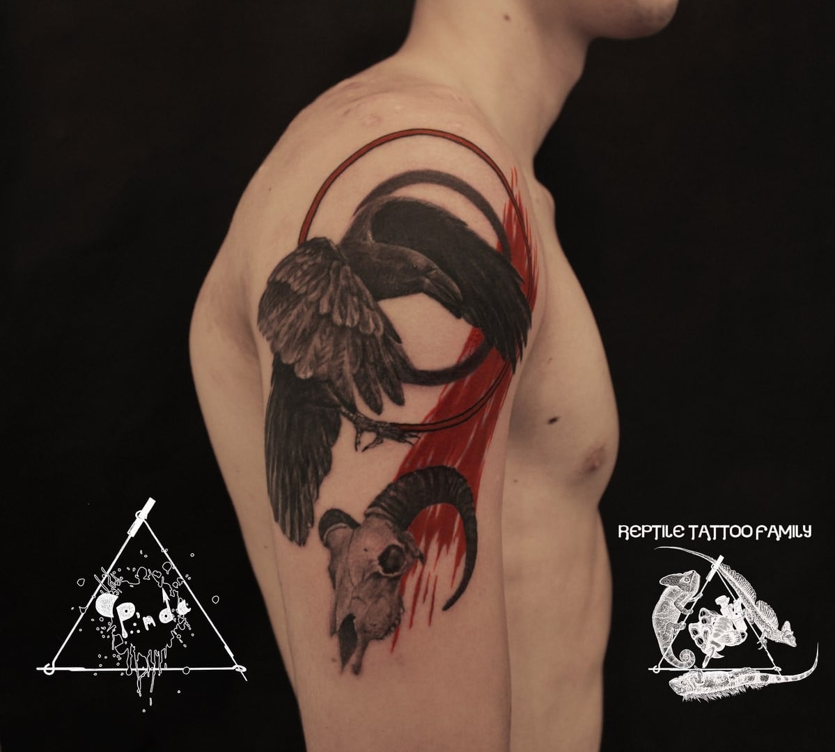 Для хлопців на плечі череп, фото - Тату майстер Илья Фалин