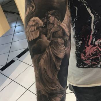 Тату мужские рукав ангел, фото - Тату мастер Дмитрий Трасковец