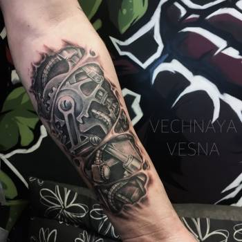 для хлопців, на передпліччі, чорно-білі, біомеханіка, black&grey