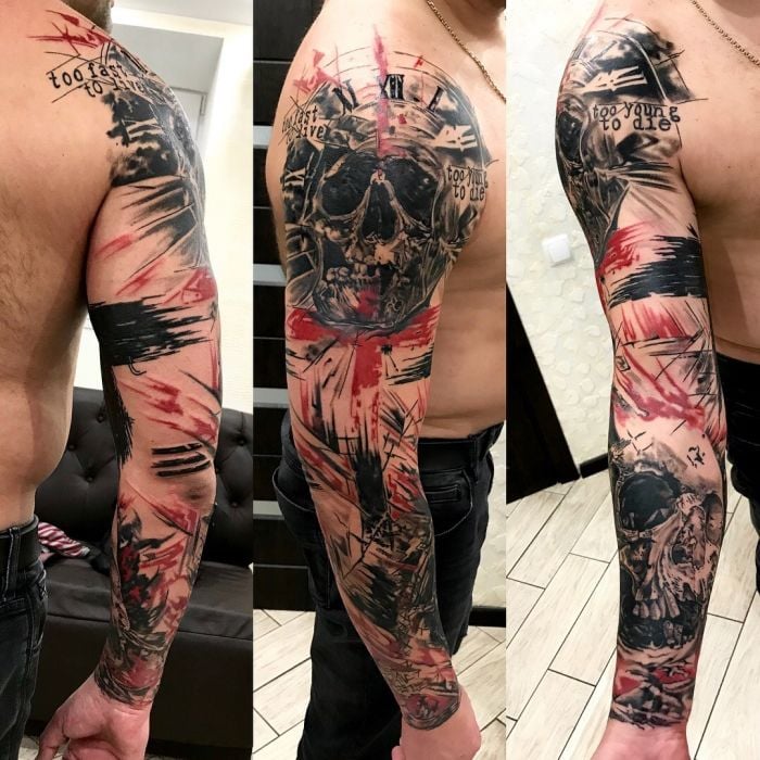 Для хлопців рукав череп, фото - Тату майстер Сергей Мащенко