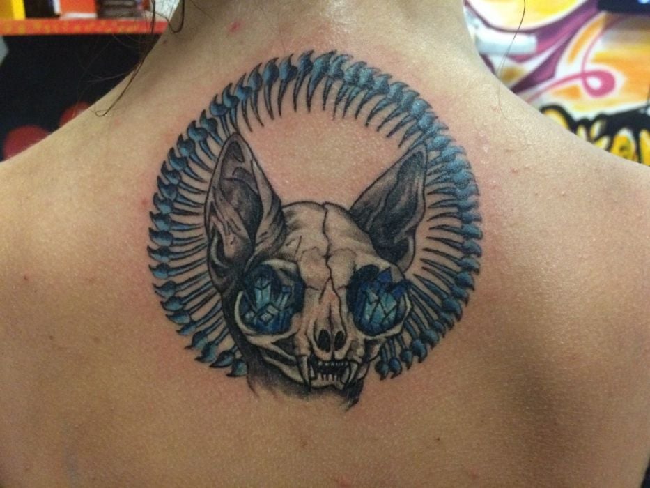 Женские цветные на спине, фото -  SJ.Tattoo.ART