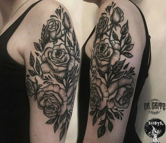 Женские на плече роза, фото - Тату мастер Дмитрий Сладкий