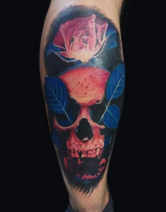 Мужские на ноге череп, фото - Тату салон VeAn