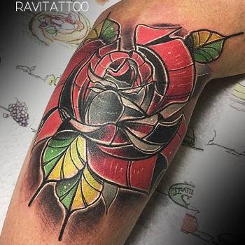 Тату женские на ноге роза, фото - Тату мастер Влад Рави