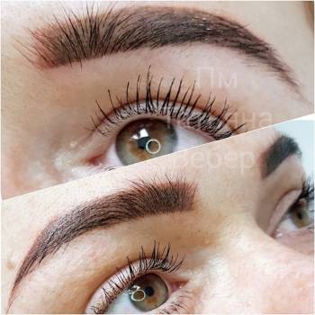 Татуаж бровей сразу после процедуры.