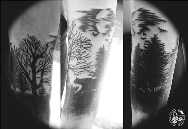 Луна дерево лес, фото - Тату мастер Артем Дрыга