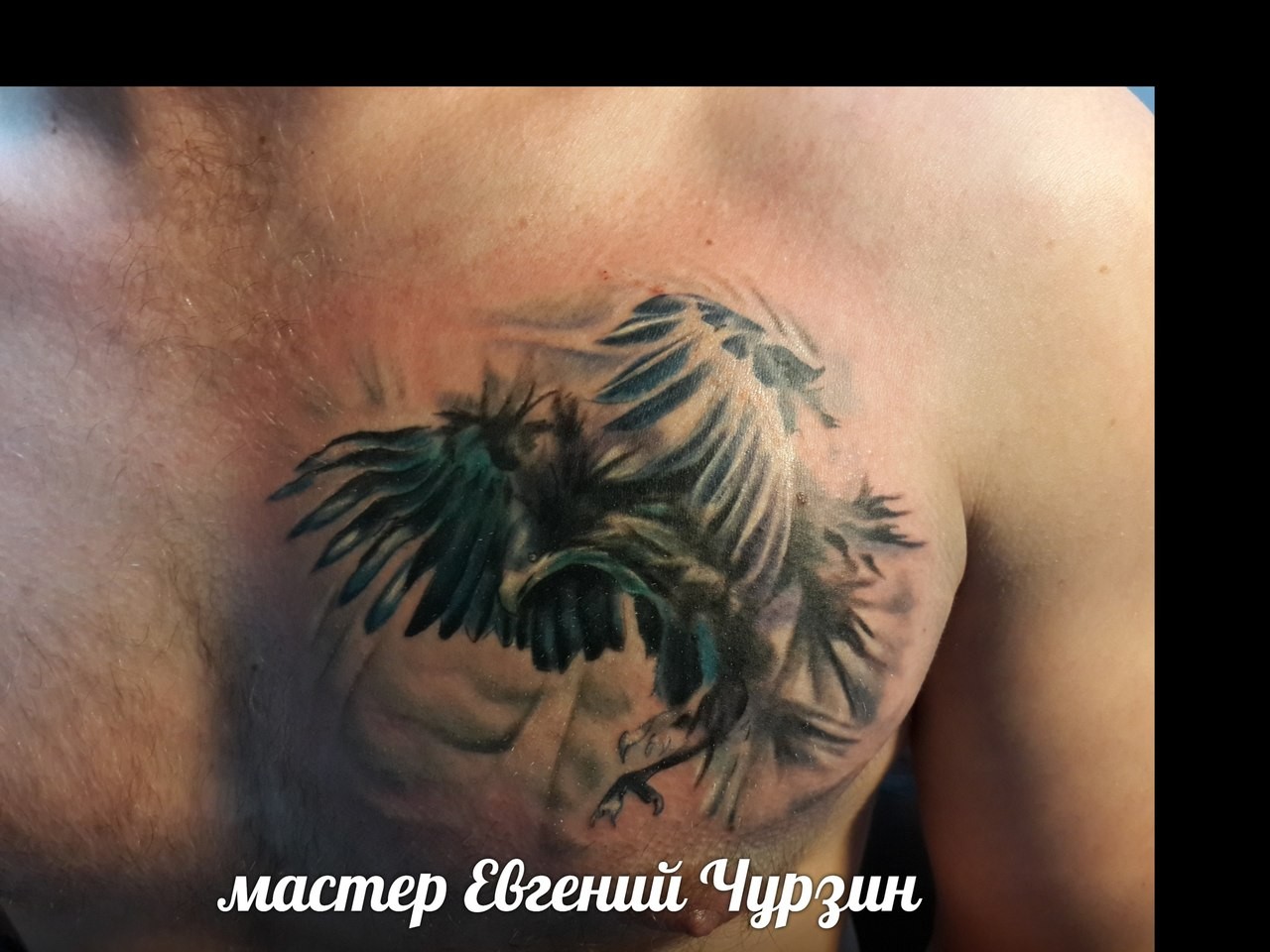 Мужские черно-белые на груди, фото - Тату мастер Жека Che