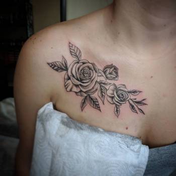 женские, роза, черно-белые, цветы, на груди, випшейдинг