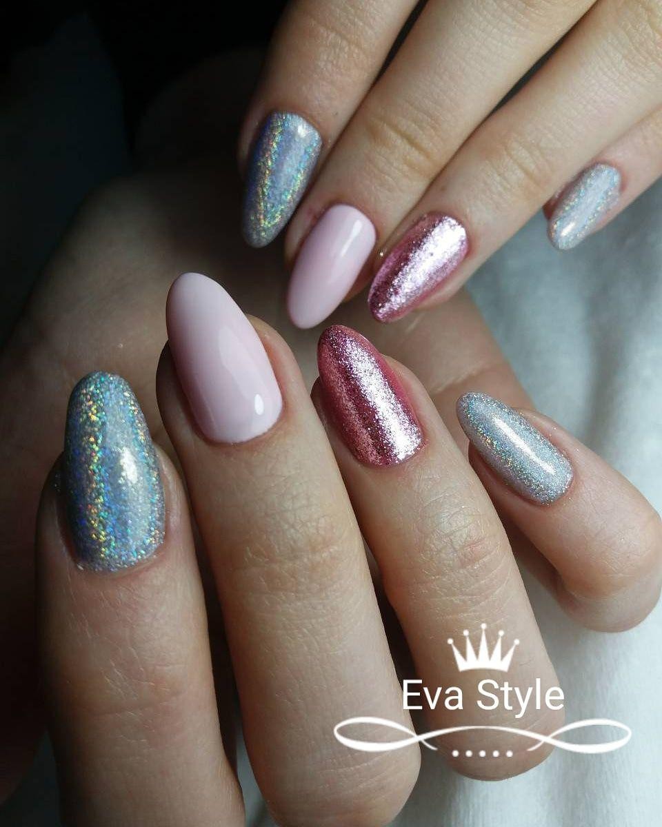Праздничный маникюр блестящий шикарный, фото -  Eva Style