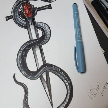 Тату змея эскиз меч, фото - Тату мастер Мария Раткова