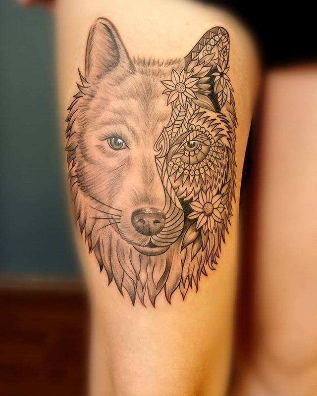 Для дівчат вовк чорно-білі, фото - Тату майстер Евгений Чистяков