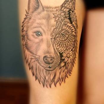 Тату женские волк черно-белые, фото - Тату мастер Евгений Чистяков