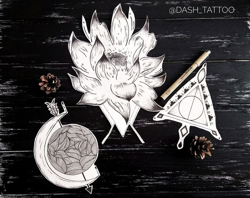 Эскиз черно-белые лайнворк, фото - Тату салон Dash tatto
