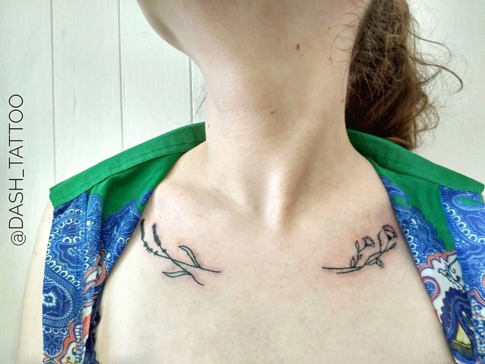 Женские черно-белые на груди, фото - Тату салон Dash tatto