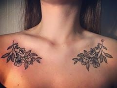 Женские черно-белые на груди, фото - Тату мастер Юлия Загнибида