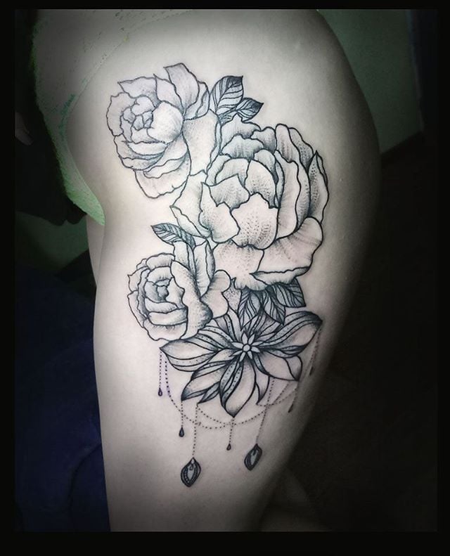 Женские роза черно-белые, фото - Тату мастер Ольга Мартова