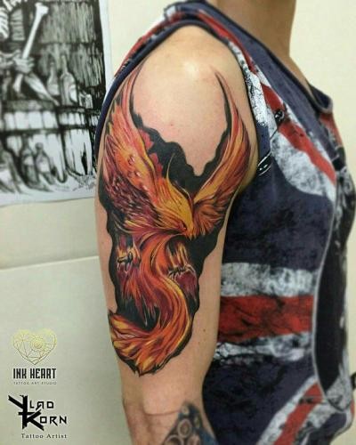 Мужские на плече цветные, фото - Тату салон Ink Heart Tattoo