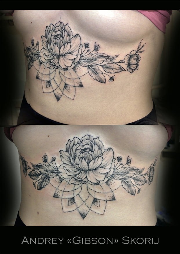 Женские черно-белые под грудью, фото - Тату мастер Андрей Скорый