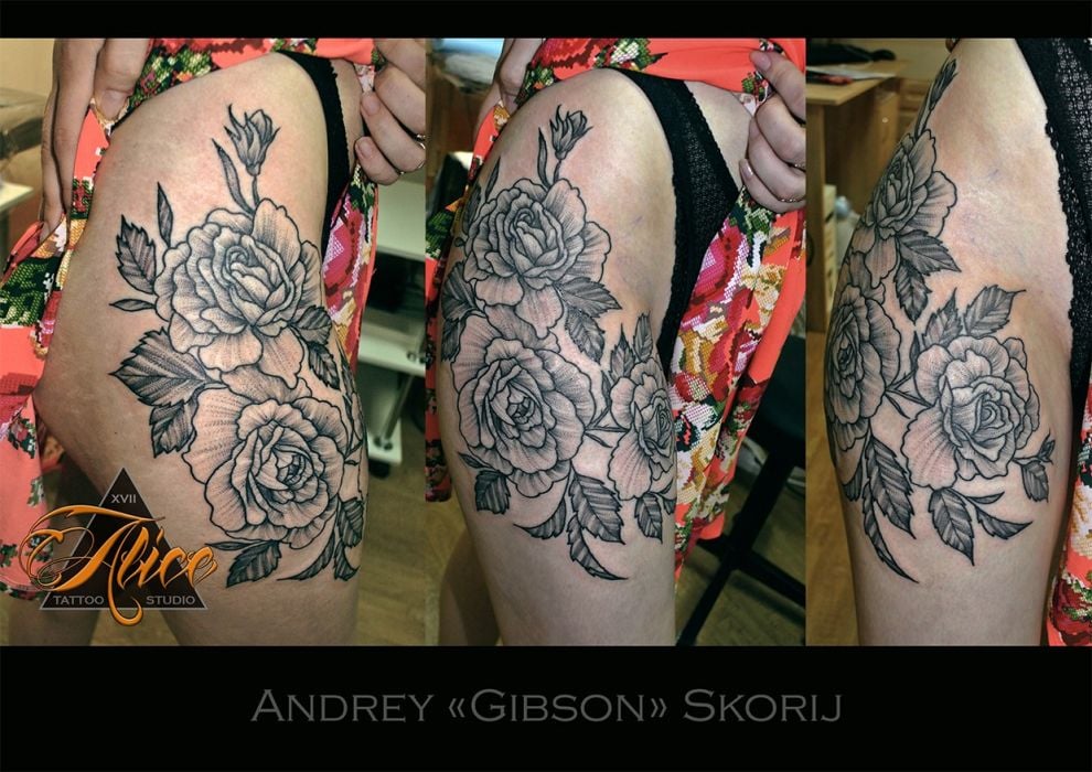 Для дівчат троянда чорно-білі, фото - Тату майстер Андрей Скорый