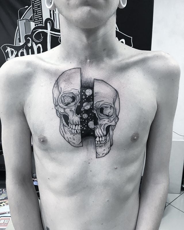 Мужские череп черно-белые, фото - Тату салон Paint Skin