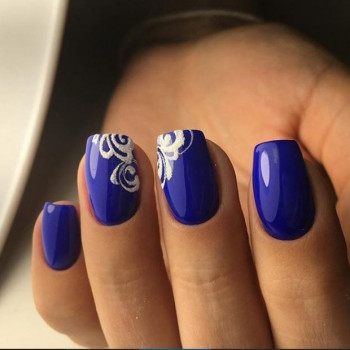 Синий маникюр кружевной, фото - Ногтевая студия Fantasy nail