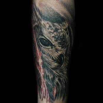 мужские, на предплечье, цветные, сова, black&grey