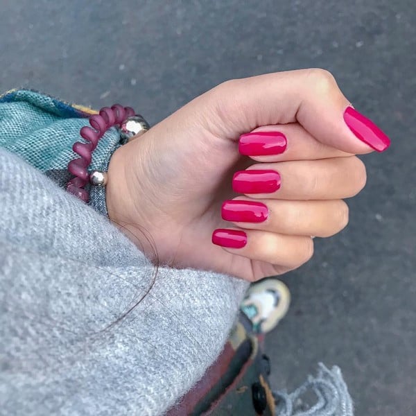 Яркий маникюр розовый на квадратные ногти, фото -  Steffany Nail studio