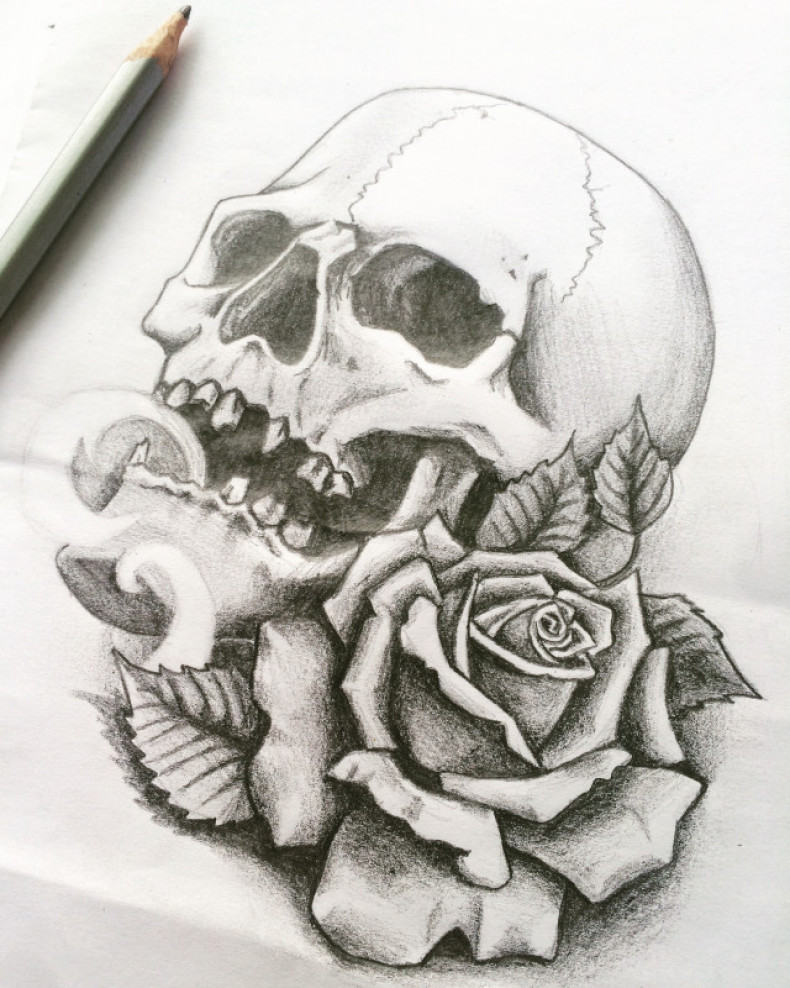 Эскиз череп троянда, фото - Тату салон Bandit Tattoo Studio
