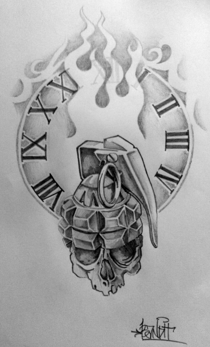 Эскиз череп чорно-білі, фото - Тату салон Bandit Tattoo Studio