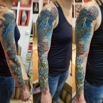 Тату мужские рукав череп, фото - Тату салон DopingТattoo