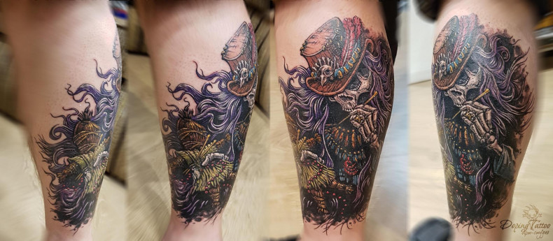 Мужские на ноге череп, фото - Тату салон DopingТattoo
