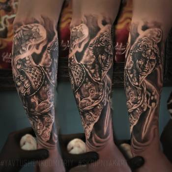 Архангел Михаил на предплечье, студия тату Явтушенко Дмитрия