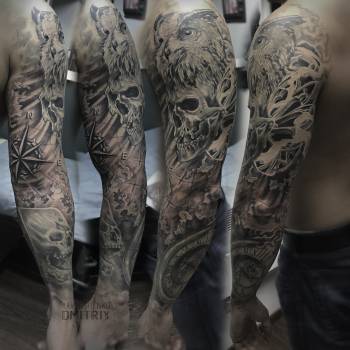 Черно-белая татуировка T.D.Dnipro Тату Художник Явтушенко Дм