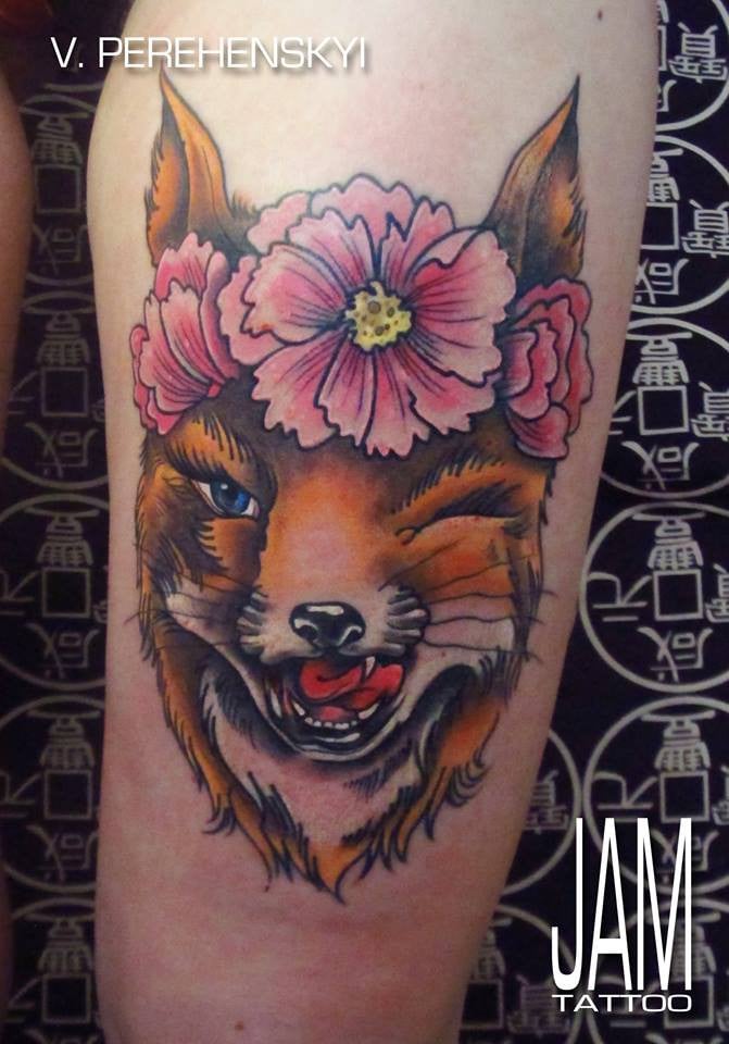Женские цветные цветы, фото - Тату салон Jam Tattoo