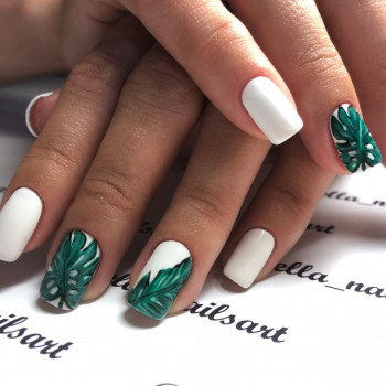 Білий манікюр літо з малюнком, фото - Майстер манікюру Эльвира Саливон