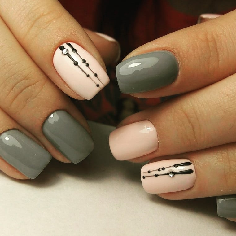 Манікюр з малюнком рожевий сірий, фото - Нігтьова студія Nail Art Studio